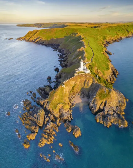 Framed Print : Aerial view of Start Point lighthouse and headland, South Hams, Devon, England Framed Print : Aerial view of Start Point lighthouse and headland, South Hams, Devon, England