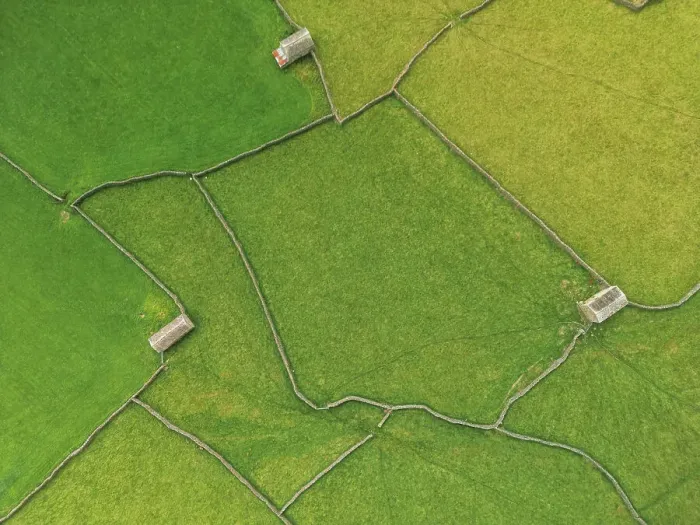 Framed Print : Aerial View of Stone Barns & Walls, Gunnerside, Yorkshire Dales National Park, England