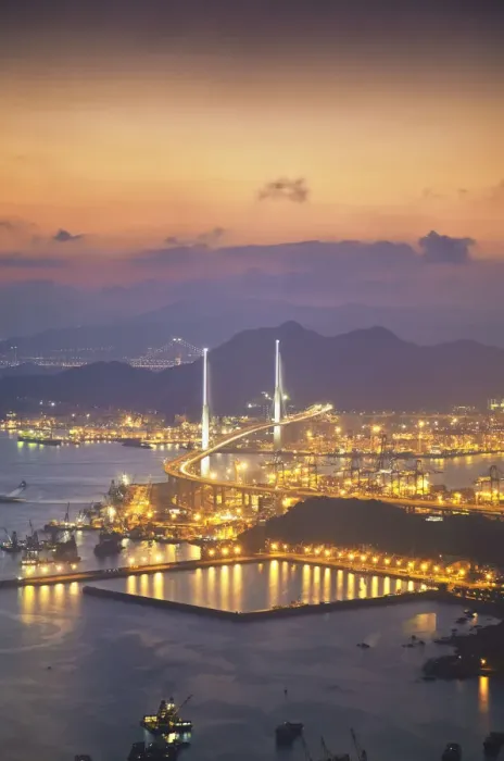Framed Print : Aerial view of Stonecutters Bridge and Tsing Yi Island, Hong Kong, China Framed Print : Aerial view of Stonecutters Bridge and Tsing Yi Island, Hong Kong, China