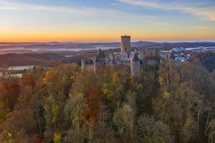 Framed Print : Aerial view at the sunrise above the Nurburg, Eifel, Rhineland-Palatinate, Germany Framed Print : Aerial view at the sunrise above the Nurburg, Eifel, Rhineland-Palatinate, Germany