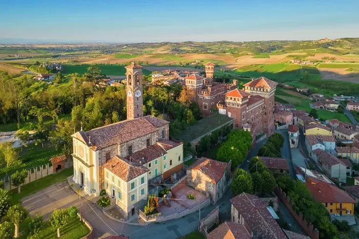 Framed Print : Aerial view at sunset of the Castle of Cereseto, Alessandria district, Monferrato, Piedmont, Italy Framed Print : Aerial view at sunset of the Castle of Cereseto, Alessandria district, Monferrato, Piedmont, Italy