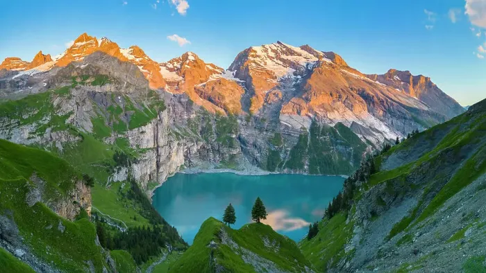 Framed Print : Aerial view of the sunset on the mountains surrounding Oeschinensee. Kandersteg, Bernese Oberland, Frutigen-Niedersimmental administrative district, Canton of Bern, Switzerland Framed Print : Aerial view of the sunset on the mountains surrounding Oeschinensee. Kandersteg, Bernese Oberland, Frutigen-Niedersimmental administrative district, Canton of Bern, Switzerland