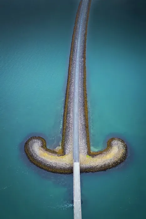 Framed Print : Aerial view of the sword shaped bridge Snæfellsnesvegur close to the town of Grudarfjordur, Snaefellsnes peninsula, Iceland Framed Print : Aerial view of the sword shaped bridge Snæfellsnesvegur close to the town of Grudarfjordur, Snaefellsnes peninsula, Iceland