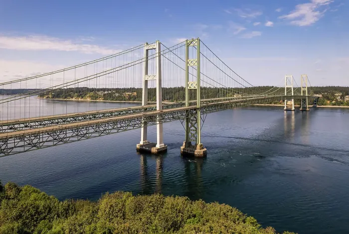 Framed Print : Aerial view of Tacoma Narrows Bridge, Tacoma, Washington, USA