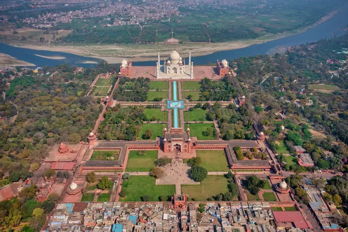 Framed Print : Aerial view of the Taj Mahal along Yamuna river, Agra, Uttar Pradesh, India