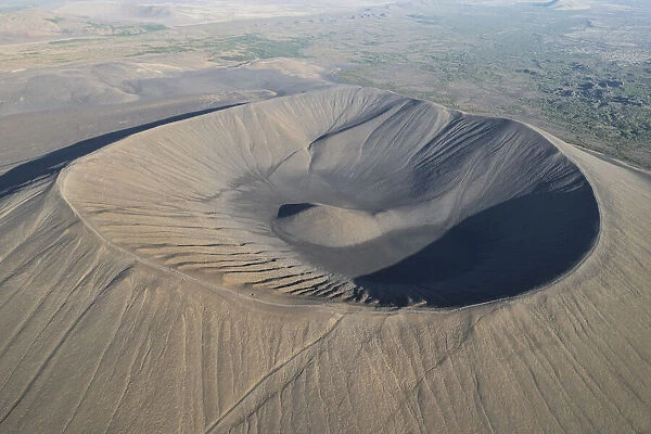 aerial view taken by drone of Hverfjall volcano during a summer day, Norduland, Mivathn, Eastern Iceland, Iceland