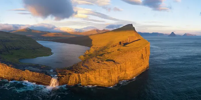 Framed Print : aerial view taken by drone of Sorvagsvatn during sunset, Vagar, Faroe Islands, Denmark Framed Print : aerial view taken by drone of Sorvagsvatn during sunset, Vagar, Faroe Islands, Denmark
