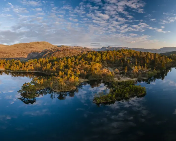 Framed Print : Aerial view over Tarn Hows at dawn, Lake District National Park, Cumbria, England, United Kingdom Framed Print : Aerial view over Tarn Hows at dawn, Lake District National Park, Cumbria, England, United Kingdom