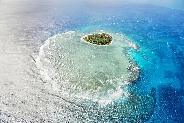 Aerial view of Tavarua, heart shaped island, Mamanucas islands, Fiji
