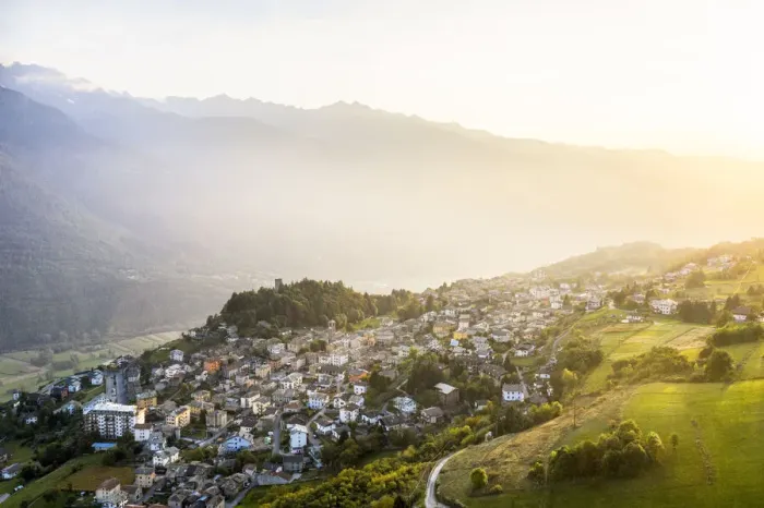 Framed Print : Aerial view of Teglio in Valtellina during autumn sunset, Teglio, Valtellina Framed Print : Aerial view of Teglio in Valtellina during autumn sunset, Teglio, Valtellina