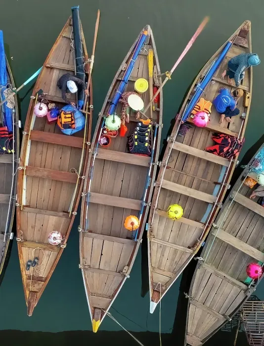 Framed Print : Aerial view of tourist boats on the Thu Bon River, Hoi An, Central Vietnam