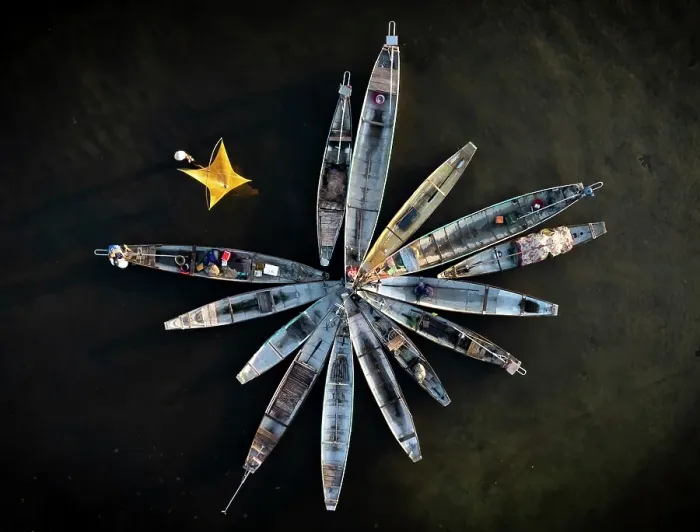 Framed Print : Aerial view of traditional boats, Quang Loi Lagoon, near Hoi An, Central Vietnam Framed Print : Aerial view of traditional boats, Quang Loi Lagoon, near Hoi An, Central Vietnam