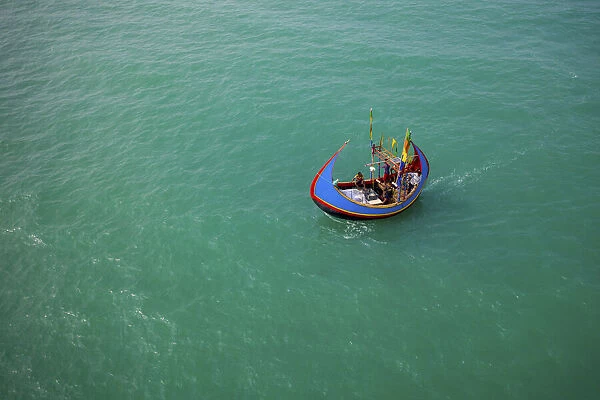 Aerial view of traditional fishing boats into the sea of Bay of Bangal, Teknaf