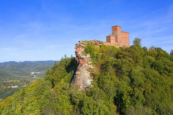 Aerial view at Trifels castle, Annweiler, Palatinate forest, Wasgau, Rhineland-Palatinate