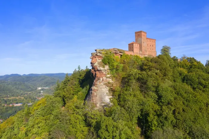 Framed Print : Aerial view at Trifels castle, Annweiler, Palatinate forest, Wasgau, Rhineland-Palatinate Framed Print : Aerial view at Trifels castle, Annweiler, Palatinate forest, Wasgau, Rhineland-Palatinate