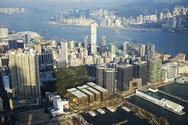 Aerial view of Tsim Sha Tsui from Sky 100 observation deck in ICC (International Commerce