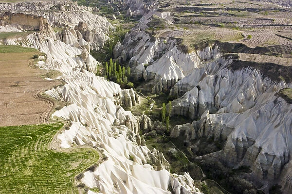 Aerial view of the Tufa rock formations and landscape, nr Goreme, Cappadocia, Turkey