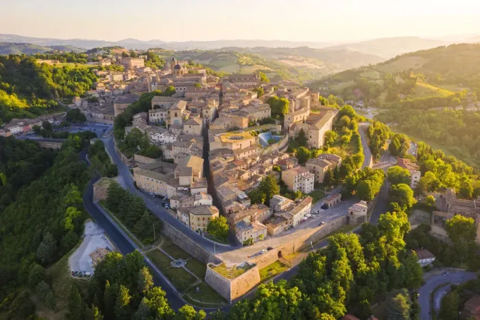 Framed Print : Aerial view of Urbino at sunrise. Urbino, Marche, Italy, Europe Framed Print : Aerial view of Urbino at sunrise. Urbino, Marche, Italy, Europe
