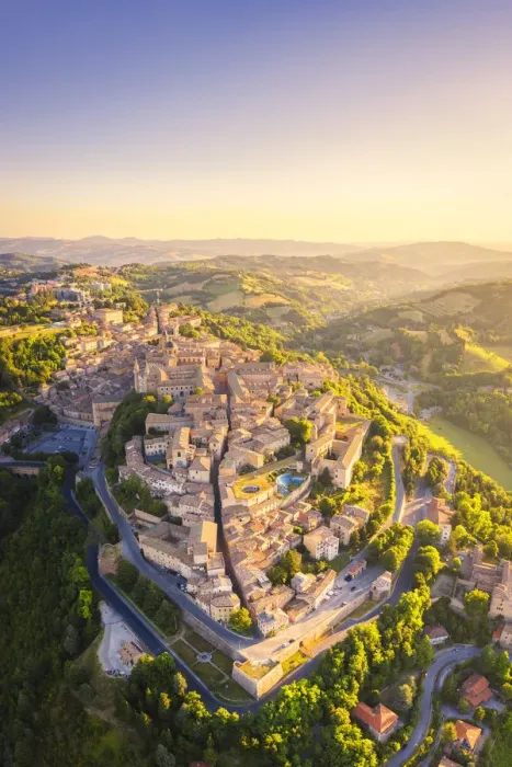 Framed Print : Aerial view of Urbino at sunrise. Urbino, Marche, Italy, Europe Framed Print : Aerial view of Urbino at sunrise. Urbino, Marche, Italy, Europe