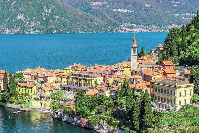 Framed Print : Aerial view of Varenna, Lake Como, Province of Lecco, Lombardy, Italy