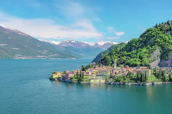 Framed Print : Aerial view of Varenna, Lake Como, Province of Lecco, Lombardy, Italy