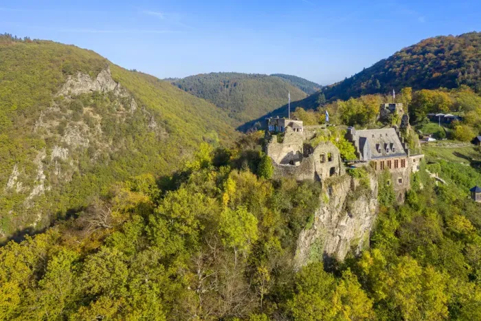 Framed Print : Aerial view on Veldenz castle, Veldenz, Mosel valley, Rhineland-Palatinate, Germany