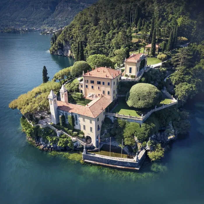 Framed Print : Aerial view of Villa del Balbianello. Como Lake. Italy Framed Print : Aerial view of Villa del Balbianello. Como Lake. Italy