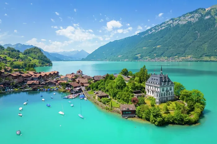 Framed Print : Aerial view of the village of Iseltwald and it's peninsula with the old Castle on Lake Brienz. Iseltwald, Lake Brienz, Bernese Oberland, Interlaken-Oberhasli district, Canton of Bern, Switzerland Framed Print : Aerial view of the village of Iseltwald and it's peninsula with the old Castle on Lake Brienz. Iseltwald, Lake Brienz, Bernese Oberland, Interlaken-Oberhasli district, Canton of Bern, Switzerland