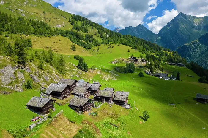 Framed Print : Aerial view of walser huts in Alpe Otro. Alagna, Valsesia, Vercelli province, Piedmont, Italy Framed Print : Aerial view of walser huts in Alpe Otro. Alagna, Valsesia, Vercelli province, Piedmont, Italy