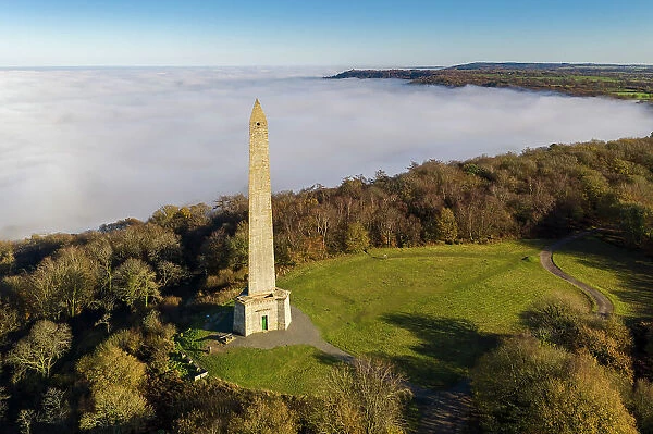 Aerial view of the Wellington Monument, Wellington, Somerset, England. Winter (December) 2022