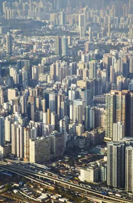 Framed Print : Aerial view of West Kowloon from Sky 100 observation deck in ICC (International Commerce Framed Print : Aerial view of West Kowloon from Sky 100 observation deck in ICC (International Commerce