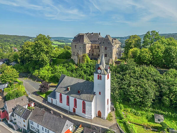 Aerial view at Westerburg castle, Westerburg, Westerwald, Rhineland-Palatinate, Germany
