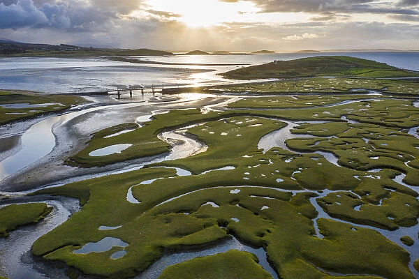 Aerial view of the wetlands of Mulranny, Achill Island, County Mayo, Connacht province