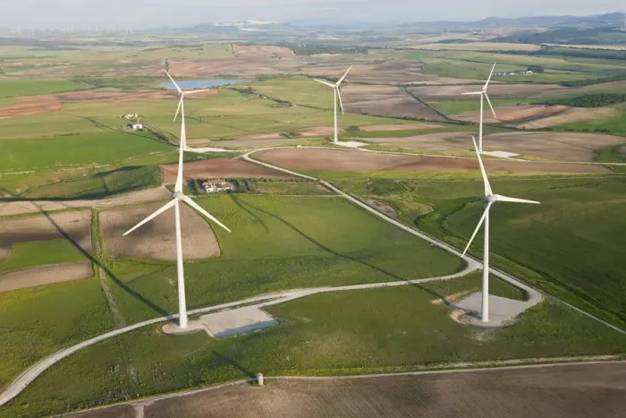 Framed Print : Aerial view of wind turbines, Andalucia, Spain