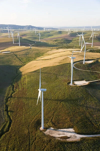 Aerial view of wind turbines, Huelva Province, Spain