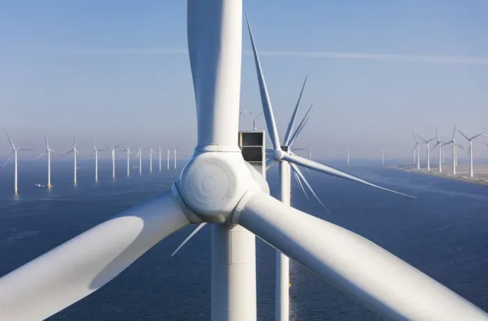 Framed Print : Aerial view of wind turbines at sea, North Holland, Netherlands