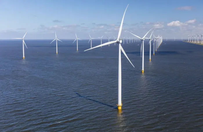 Framed Print : Aerial view of wind turbines at sea, North Holland, Netherlands Framed Print : Aerial view of wind turbines at sea, North Holland, Netherlands