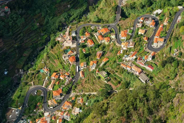 Framed Print : Aerial view of winding road, Curral das Freiras (Pen of the Nuns), Camara de Lobos, Madeira, Portugal Framed Print : Aerial view of winding road, Curral das Freiras (Pen of the Nuns), Camara de Lobos, Madeira, Portugal