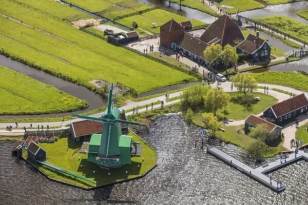 Aerial view of windmills in Zaanse Schans, Netherlands