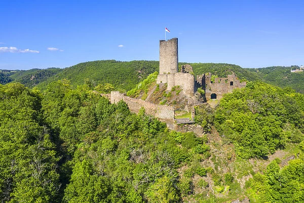Aerial view on the Winneburg castle near Cochem, Mosel valley, Eifel