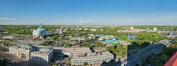 Aerial view of Winnipeg's St. Boniface neighbourhood with Canadian Museum for Human Rights, Winnipeg, Manitoba, Canada