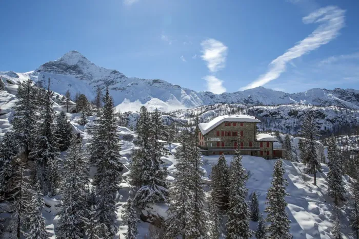 Framed Print : Aerial view of the Zoia Hut in winter with Scalino Peak in the background. Valmalenco Framed Print : Aerial view of the Zoia Hut in winter with Scalino Peak in the background. Valmalenco