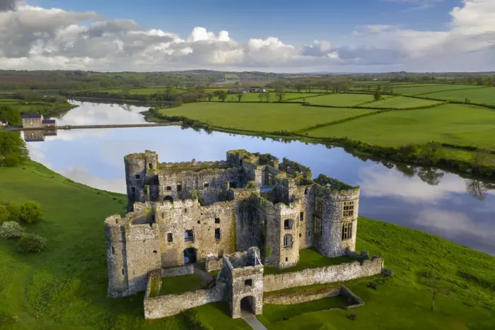 Framed Print : Aerial vista of Carew Castle in Pembrokeshire Coast National Park, Wales, UK Framed Print : Aerial vista of Carew Castle in Pembrokeshire Coast National Park, Wales, UK