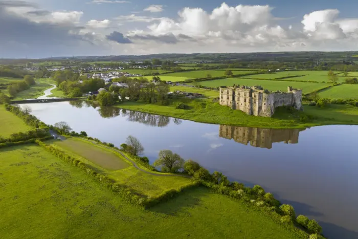 Framed Print : Aerial vista of Carew Castle in Pembrokeshire Coast National Park, Wales, UK Framed Print : Aerial vista of Carew Castle in Pembrokeshire Coast National Park, Wales, UK