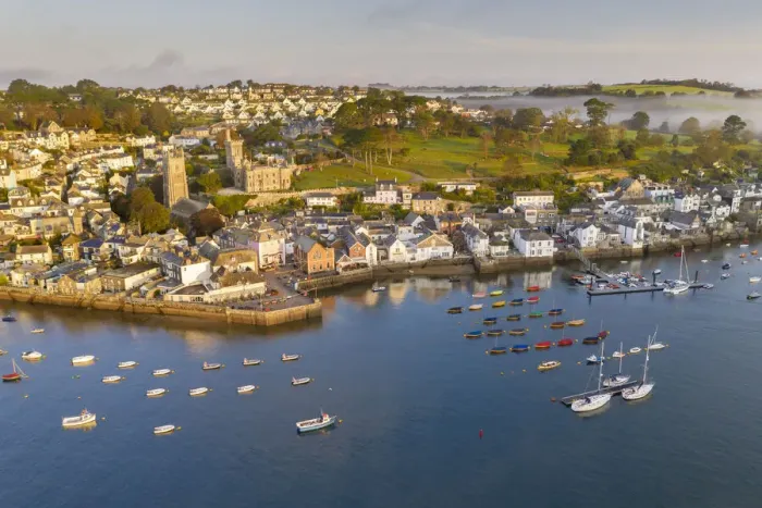 Framed Print : Aerial vista of Fowey at dawn, Cornwall, England. Autumn (September) 2020 Framed Print : Aerial vista of Fowey at dawn, Cornwall, England. Autumn (September) 2020