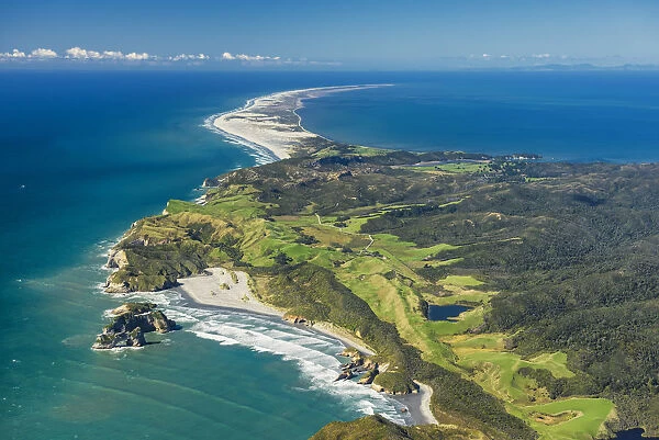 Aerial of Wharariki Beach & Farewell Spit, New Zealand