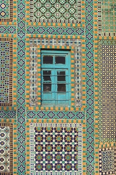Afghanistan, Mazar-I-Sharif, Tiling round blue window, Shrine of Hazrat Ali
