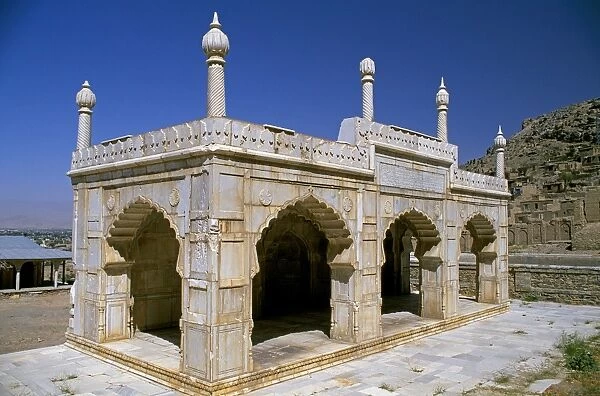 Afghanistan, Kabul. Marble pavilion in the grounds of Baburs garden where