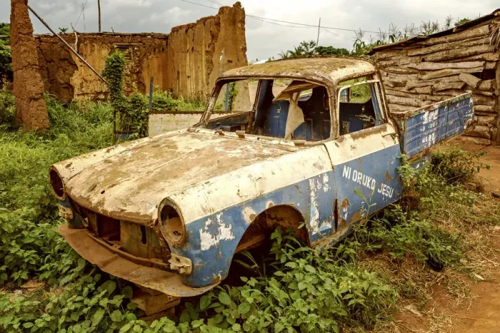Framed Print : Africa, Benin, Ketou. A broken car at the outskirts of Ketou Framed Print : Africa, Benin, Ketou. A broken car at the outskirts of Ketou