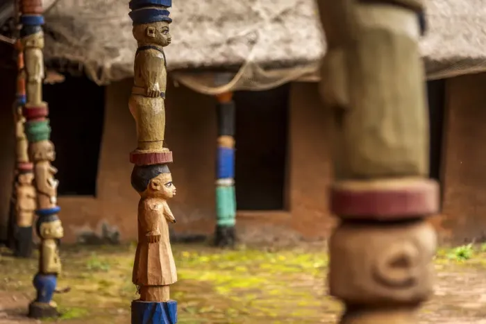Framed Print : Africa, Benin, Ketou. wooden sculptures at the museum of Akaba Idena, famous for Framed Print : Africa, Benin, Ketou. wooden sculptures at the museum of Akaba Idena, famous for